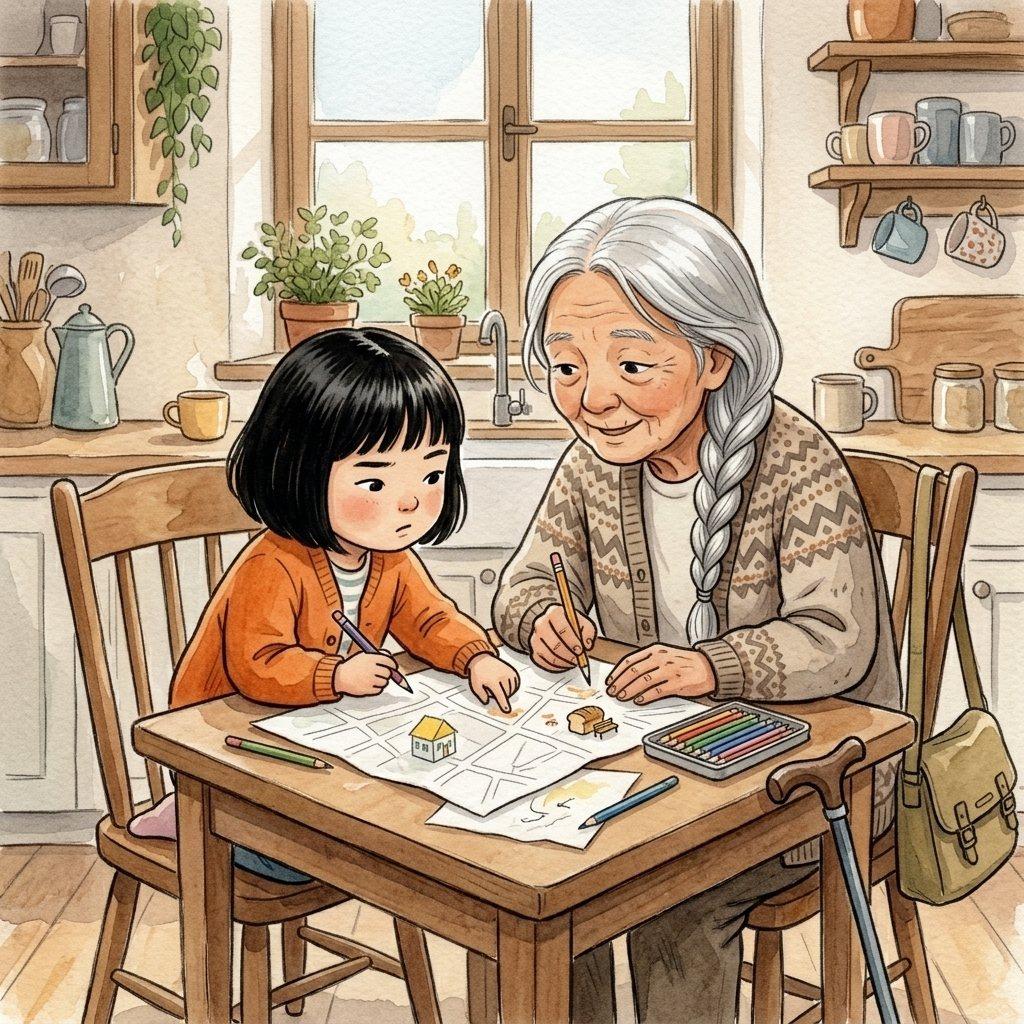 Nana unfolded a map at the kitchen table.