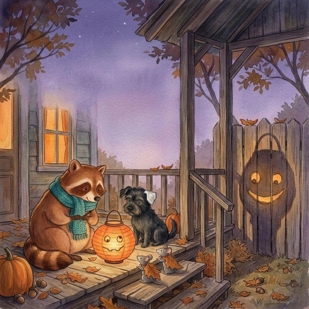 Rafi had made a pumpkin lantern from orange paper, a grown-up’s careful cutting, and one little battery light.