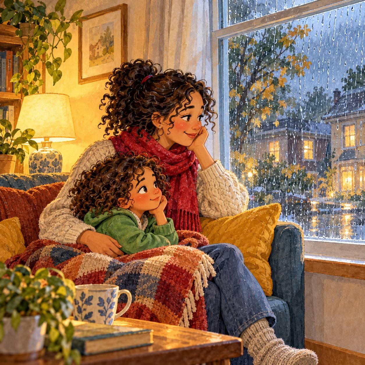 The yellow place: Ari’s umbrella had one yellow handle and a tiny blue patch. At Mum’s home, it hung beside the red scarf. At Dad’s, it stood by the shoe basket.