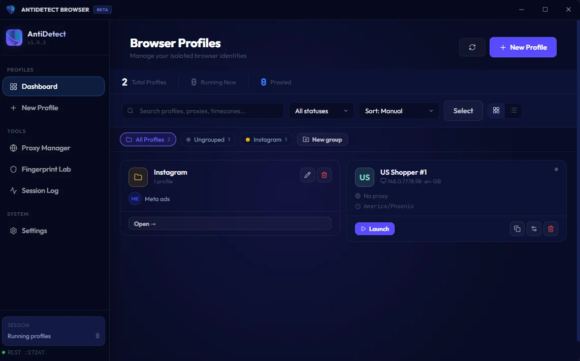Basalt Browser: Dashboard screenshot