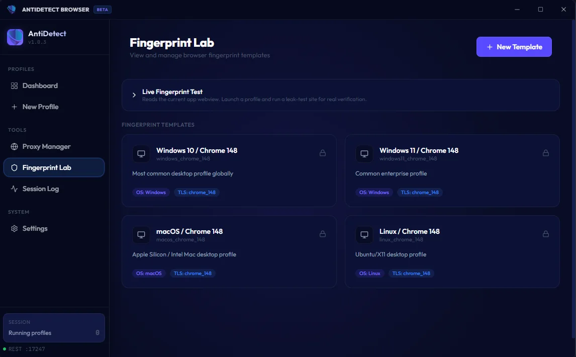 Basalt Browser: Fingerprint Lab screenshot