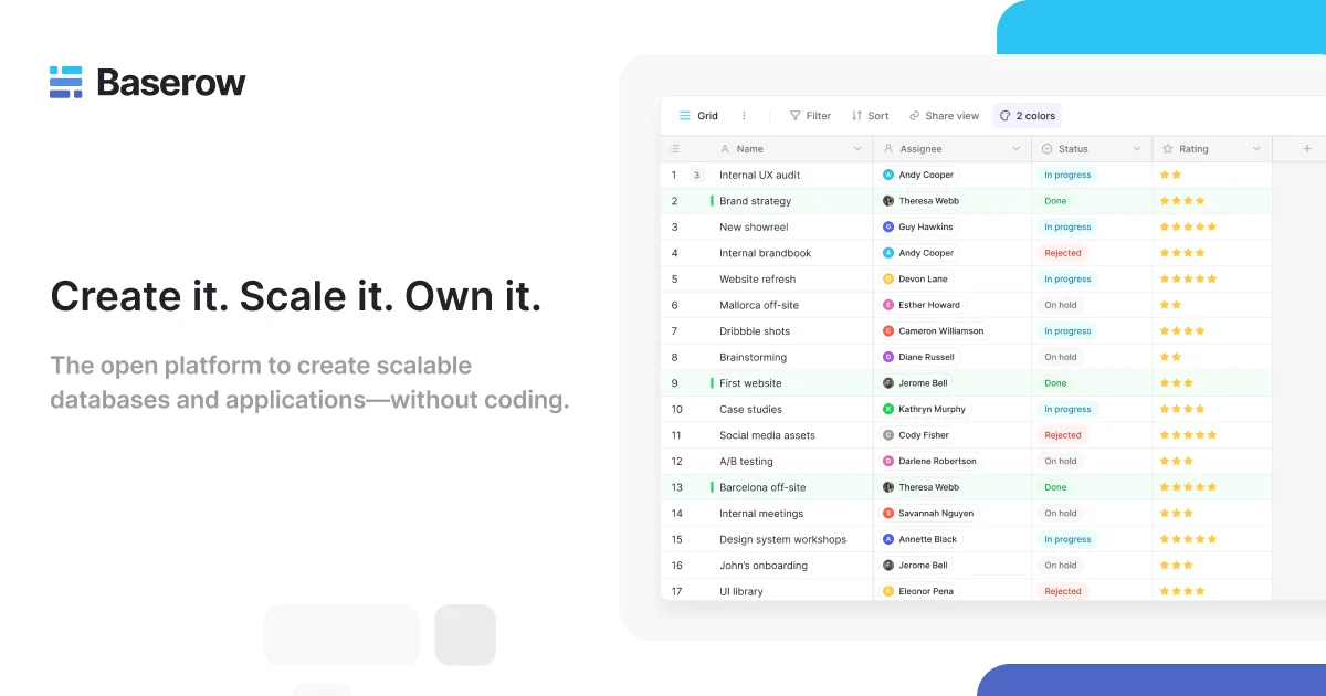 Baserow publisher product overview